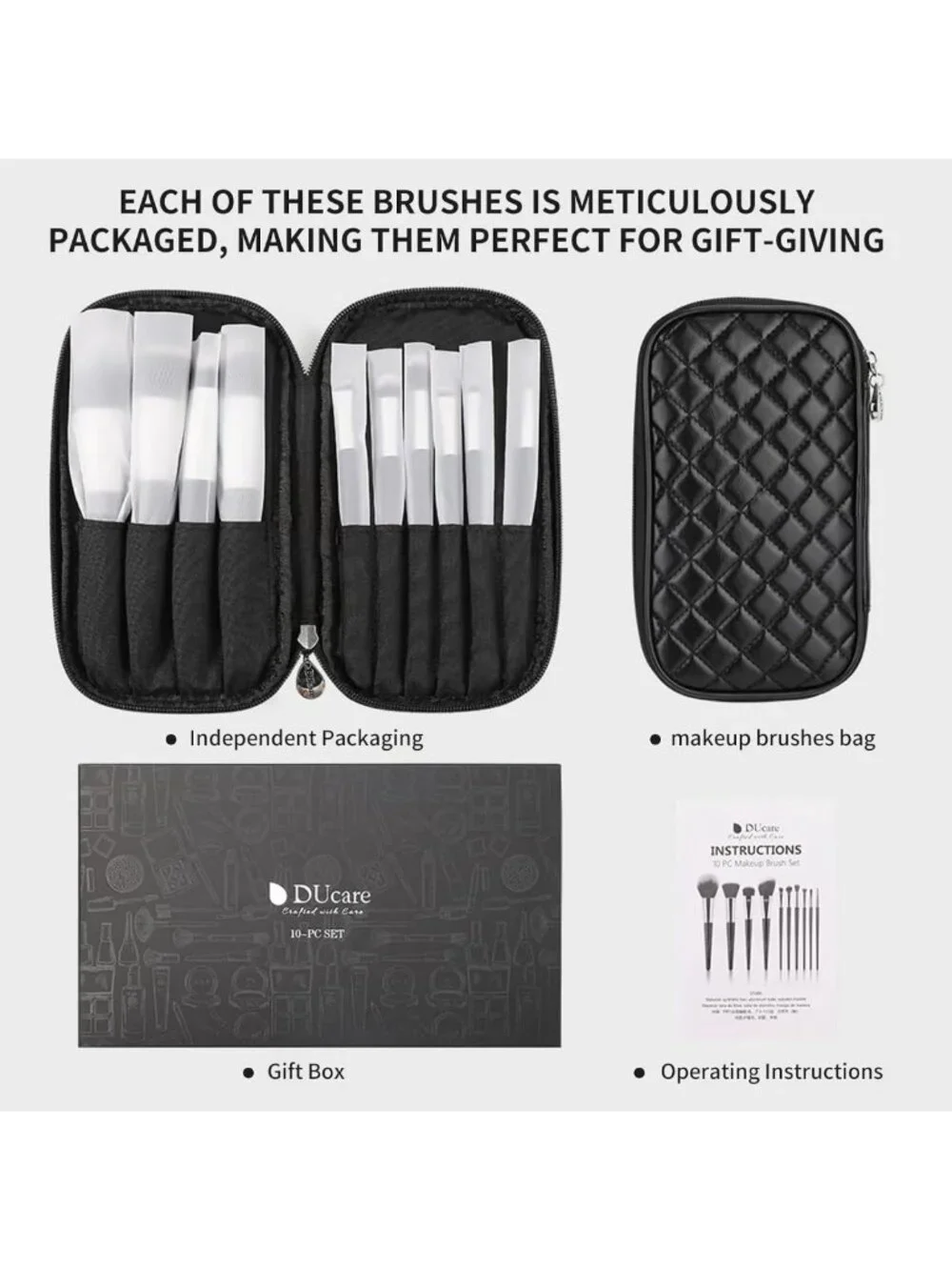 10-Piece Travel Makeup Brush Set with Bag | Premium Synthetic Kabuki & Blending